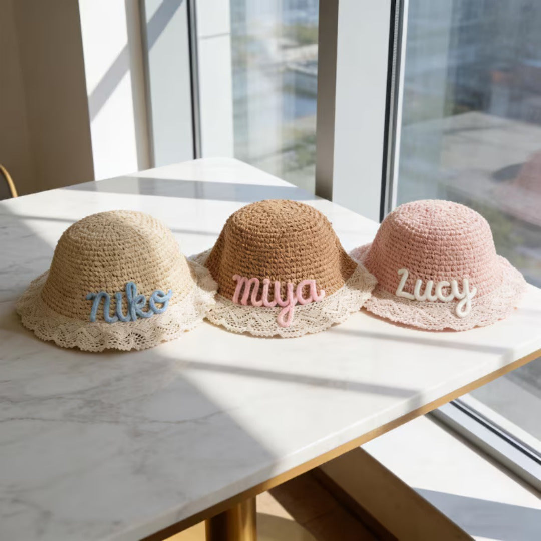 Embroidered Name Lace Baby Sun Hat