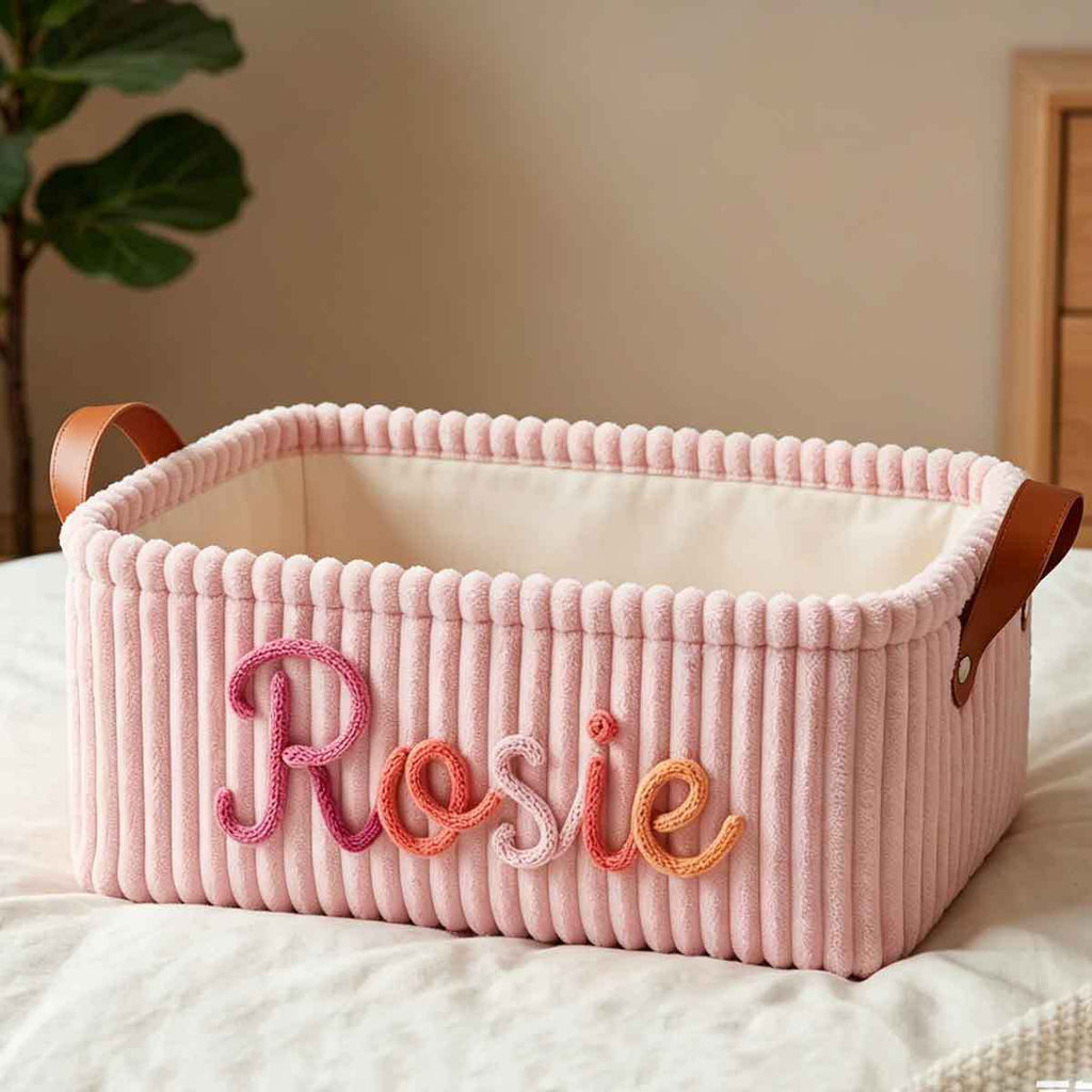 Corduroy Storage Basket with Handles