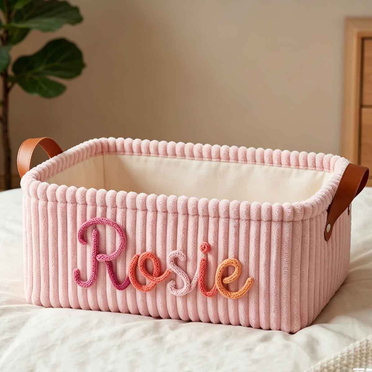 Corduroy Storage Basket with Handles
