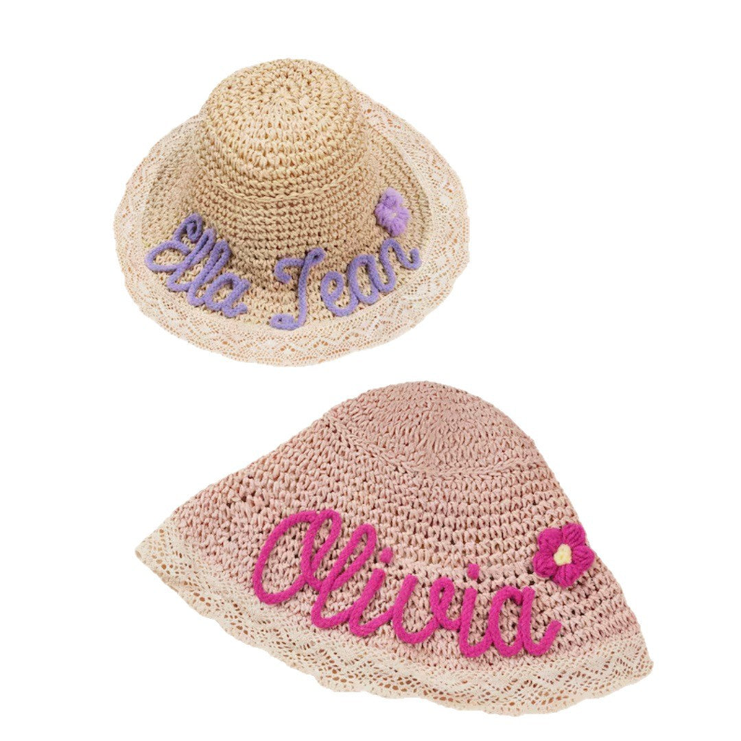 Embroidered Name Lace Baby Sun Hat
