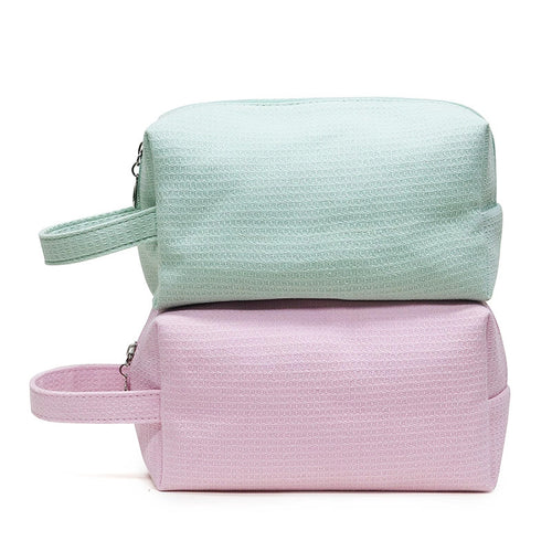 Cotton Waffle Cosmetic Toiletry Bag