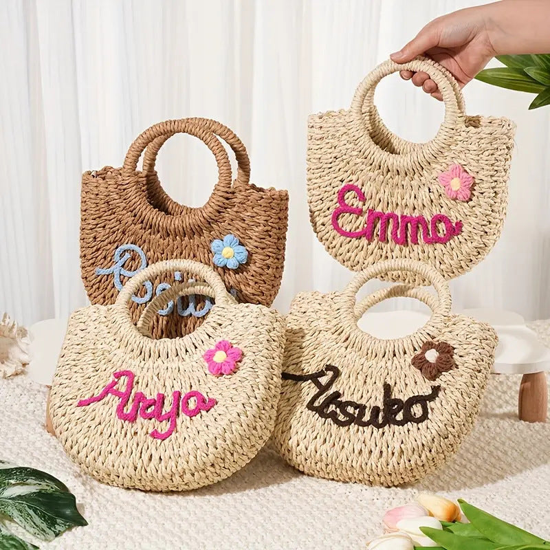 Straw Beach Bag, Single-Shoulder Women's Backpack