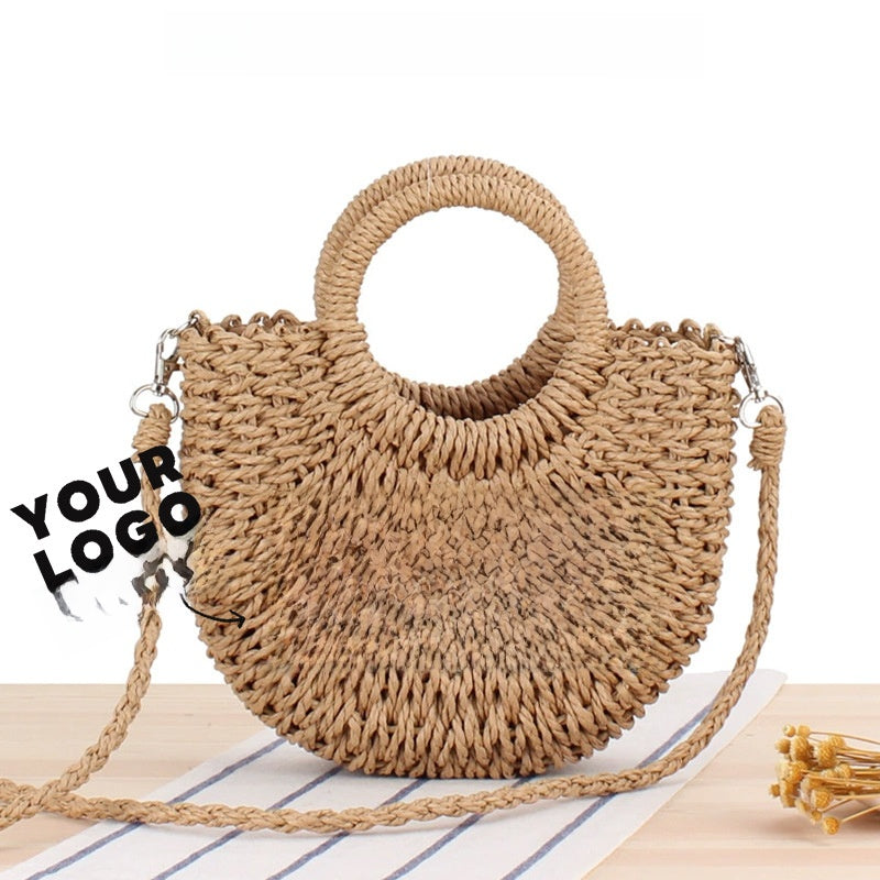 Straw Beach Bag, Single-Shoulder Women's Backpack