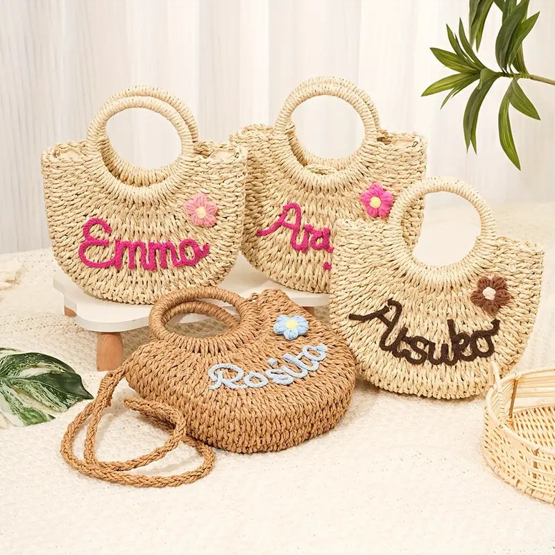 Straw Beach Bag, Single-Shoulder Women's Backpack