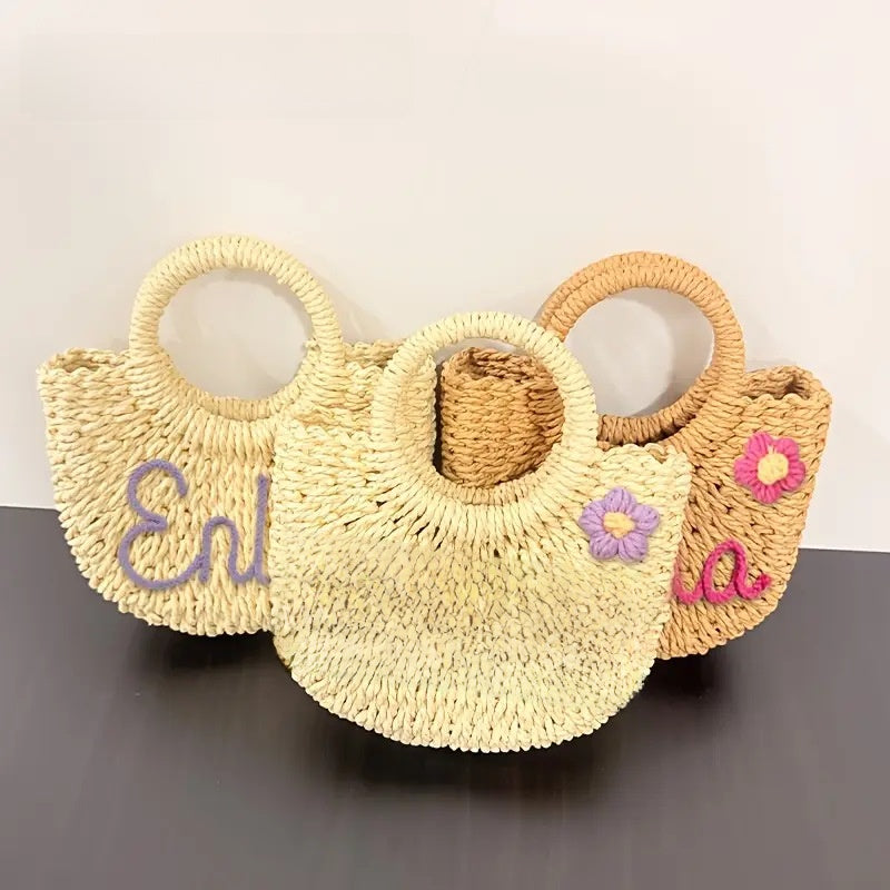 Straw Beach Bag, Single-Shoulder Women's Backpack