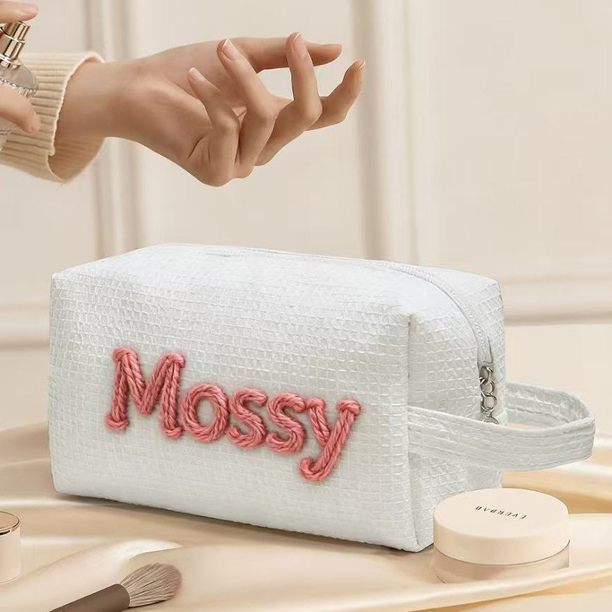 Cotton Waffle Cosmetic Toiletry Bag