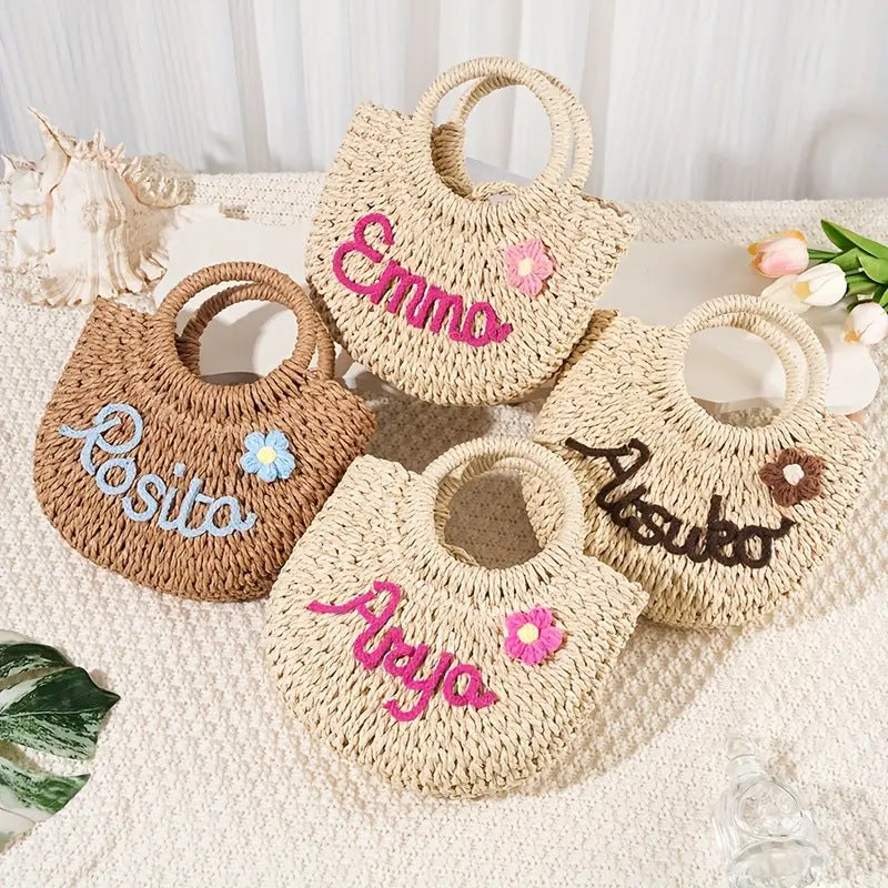 Straw Beach Bag, Single-Shoulder Women's Backpack
