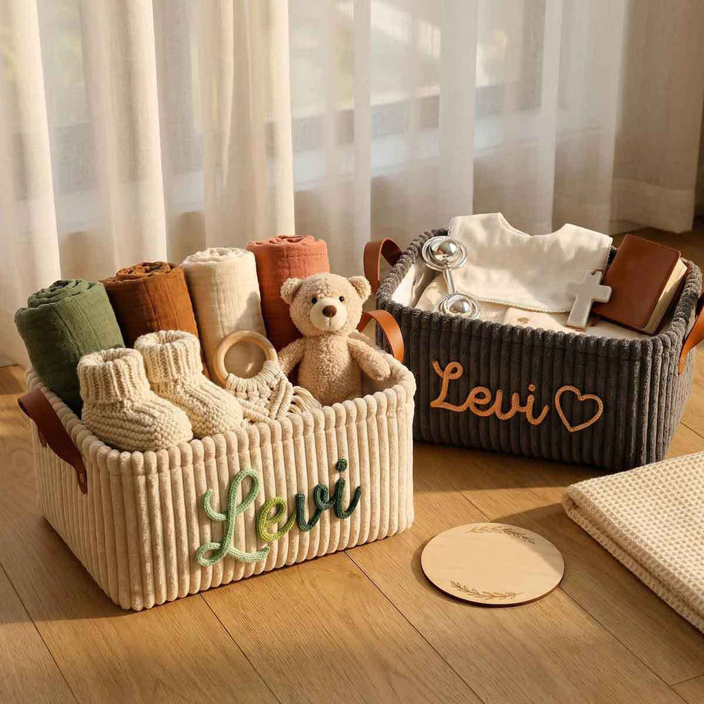 Corduroy Storage Basket with Handles