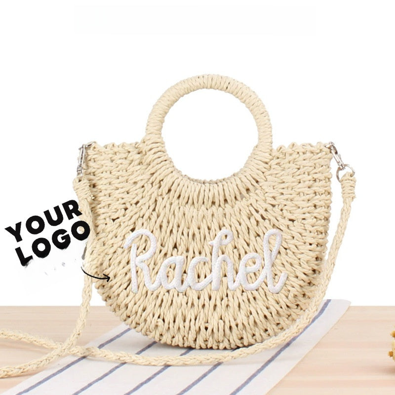 Straw Beach Bag, Single-Shoulder Women's Backpack