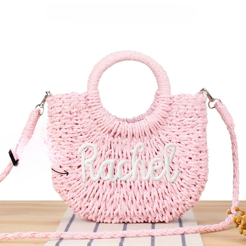 Straw Beach Bag, Single-Shoulder Women's Backpack