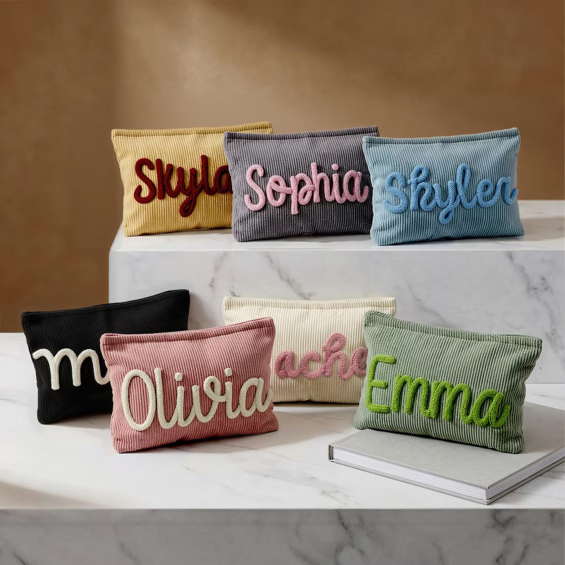 Handmade Corduroy Personalized Makeup Clutch Bag