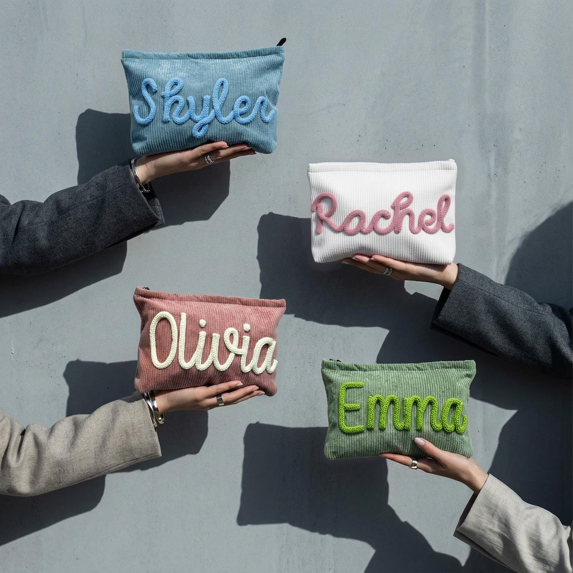Handmade Corduroy Personalized Makeup Clutch Bag