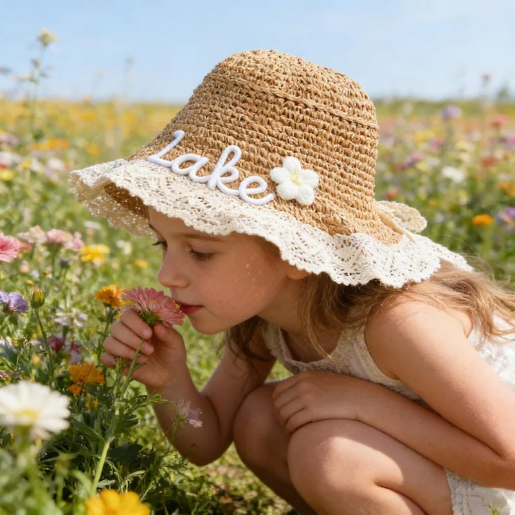 Embroidered Name Lace Baby Sun Hat
