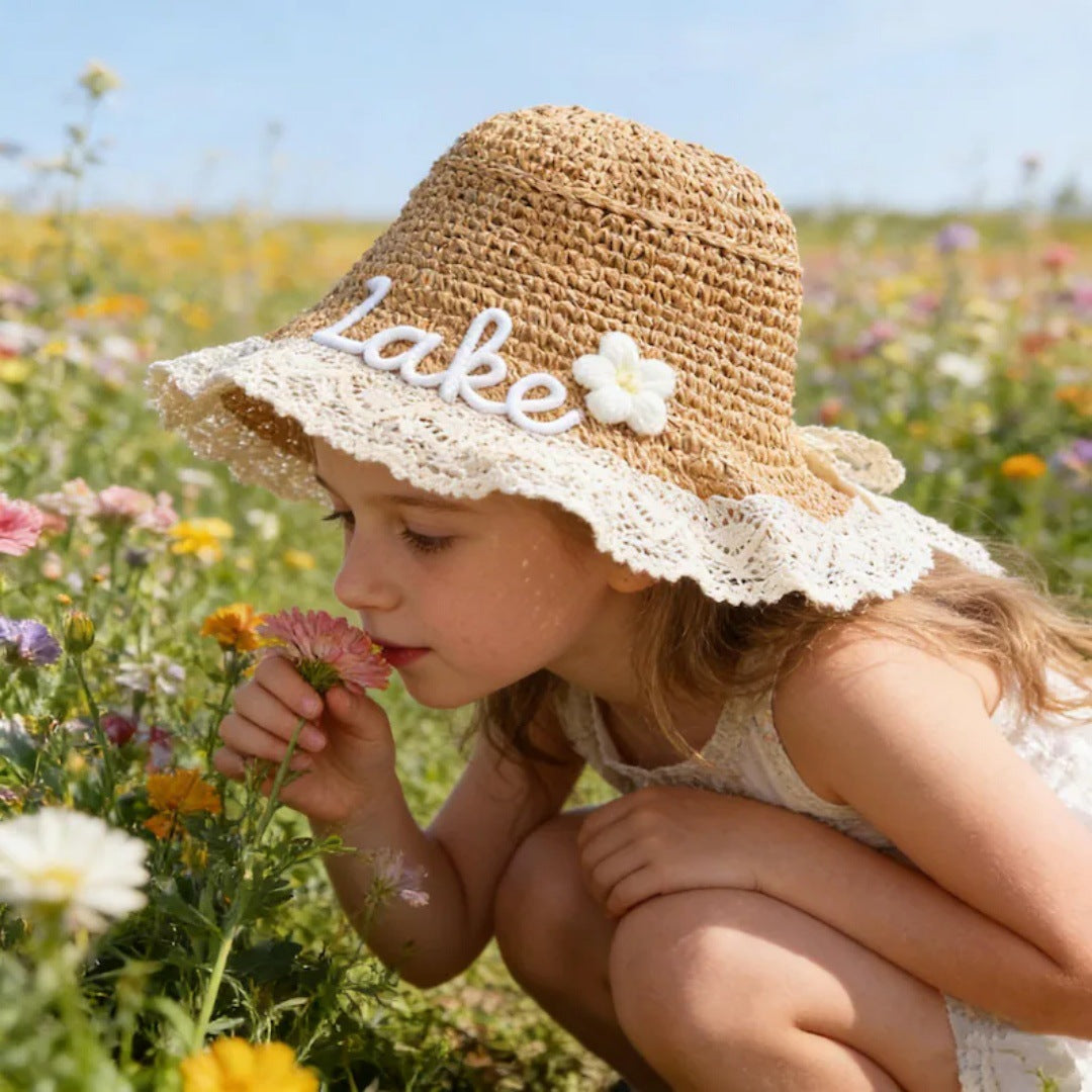 Embroidered Name Lace Baby Sun Hat