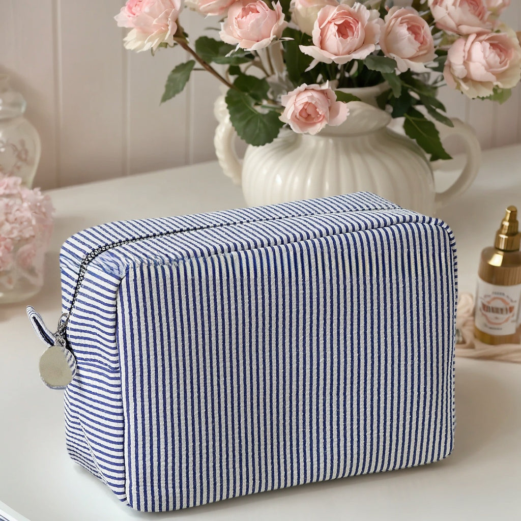 Embroidered Seersucker Cosmetic Bag