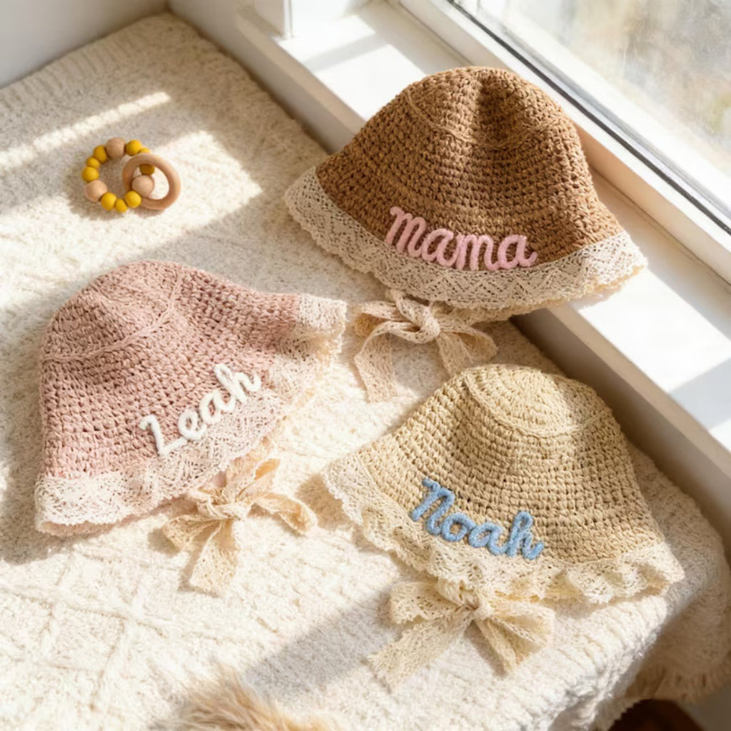 Embroidered Name Lace Baby Sun Hat